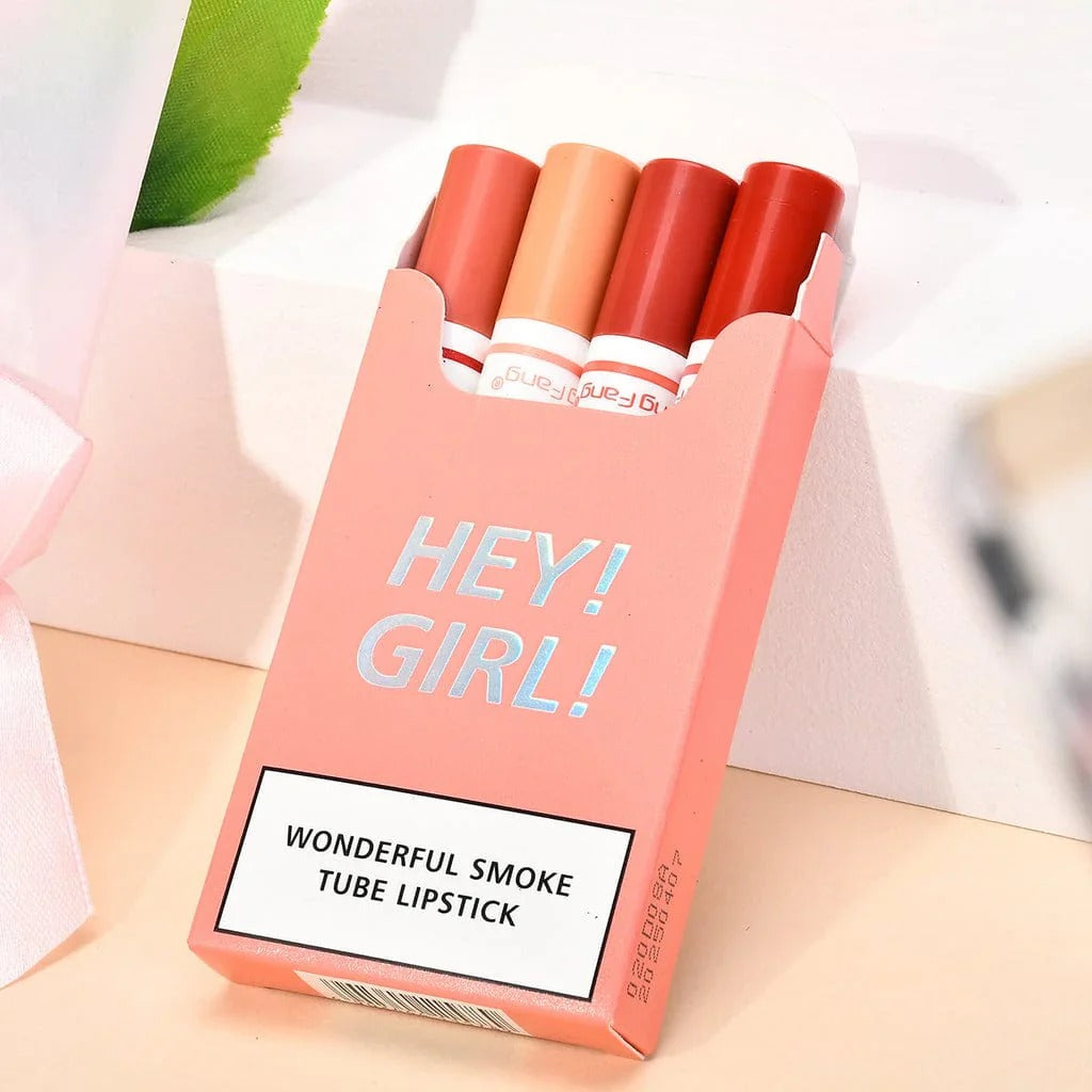 4-in-1 Trending Lipstick Set – Cigarette-Shaped Matte Lipsticks, Long-Lasting, Easy to Apply, Non-Sticky & Fade-Resistant Lip Gloss for Makeup Lovers