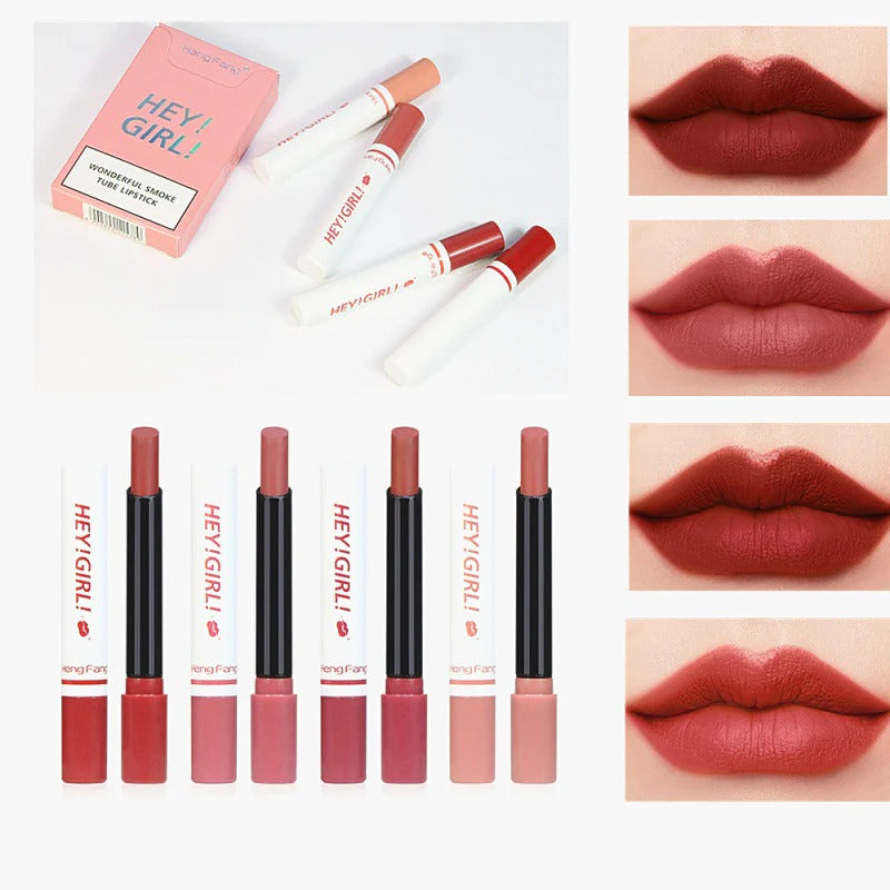 4-in-1 Trending Lipstick Set – Cigarette-Shaped Matte Lipsticks, Long-Lasting, Easy to Apply, Non-Sticky & Fade-Resistant Lip Gloss for Makeup Lovers